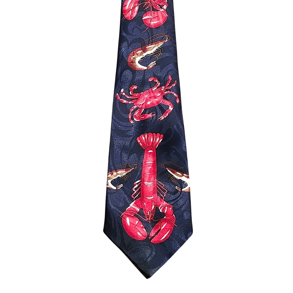 Steven Harris Mens Lobster Crab Shrimp Seafood Navy Blue Jacquard Polyester Tie
